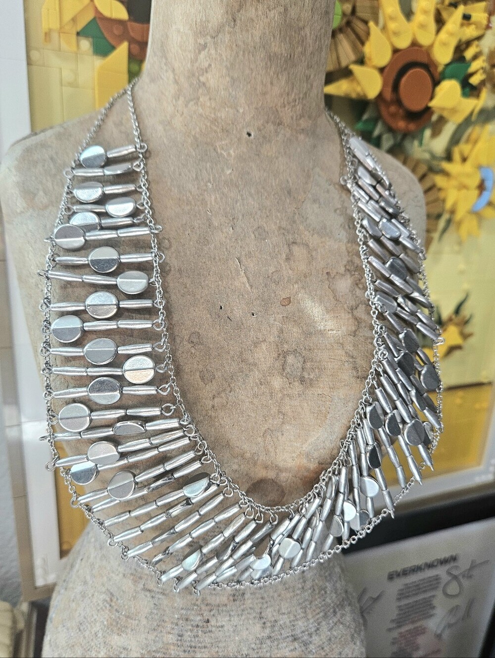 New Chicos Matte & Shiny Silver Bib Necklace NWT